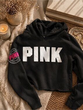 Victoria’s Secret PINK hooded black cropped sweatshirt XS